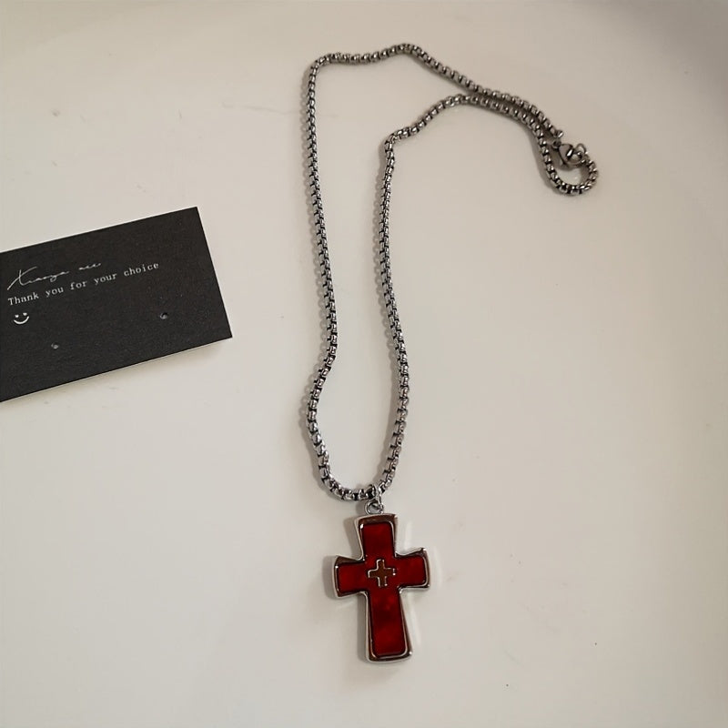 5PC Y2K Gothic Red Cross & Heart Pendant Necklace
