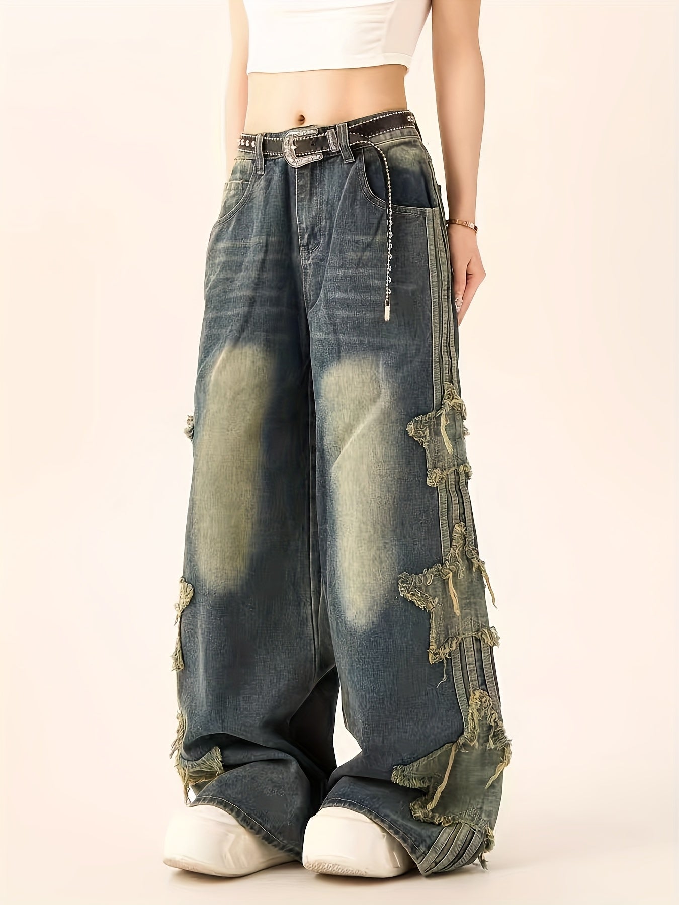 Y2K High-Waisted Patchwork Star Jeans