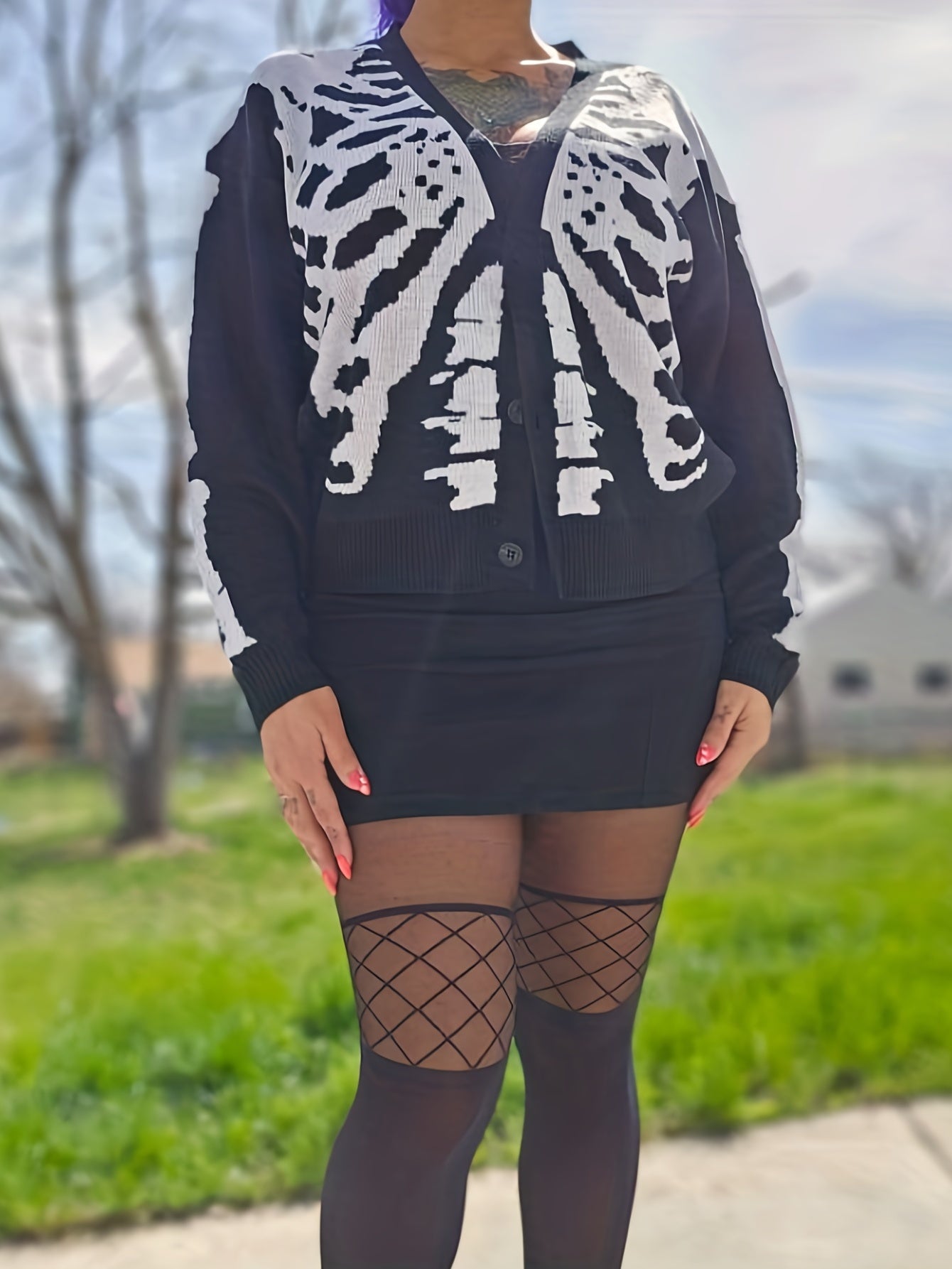 Skeleton Print Knit Cardigan
